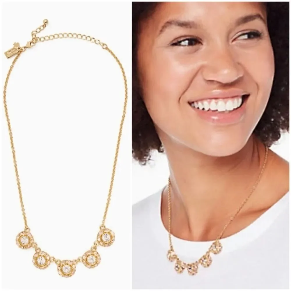 Kate spade putting on the ritz row necklace gold crystal sparkle new NWT